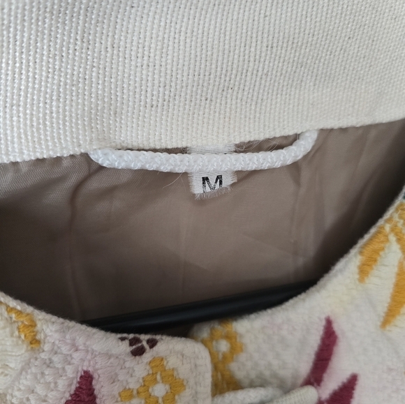 70s Mexican Linen Tapestry Jacket Womens Size M Aztec Chevron - Picture 5 of 6